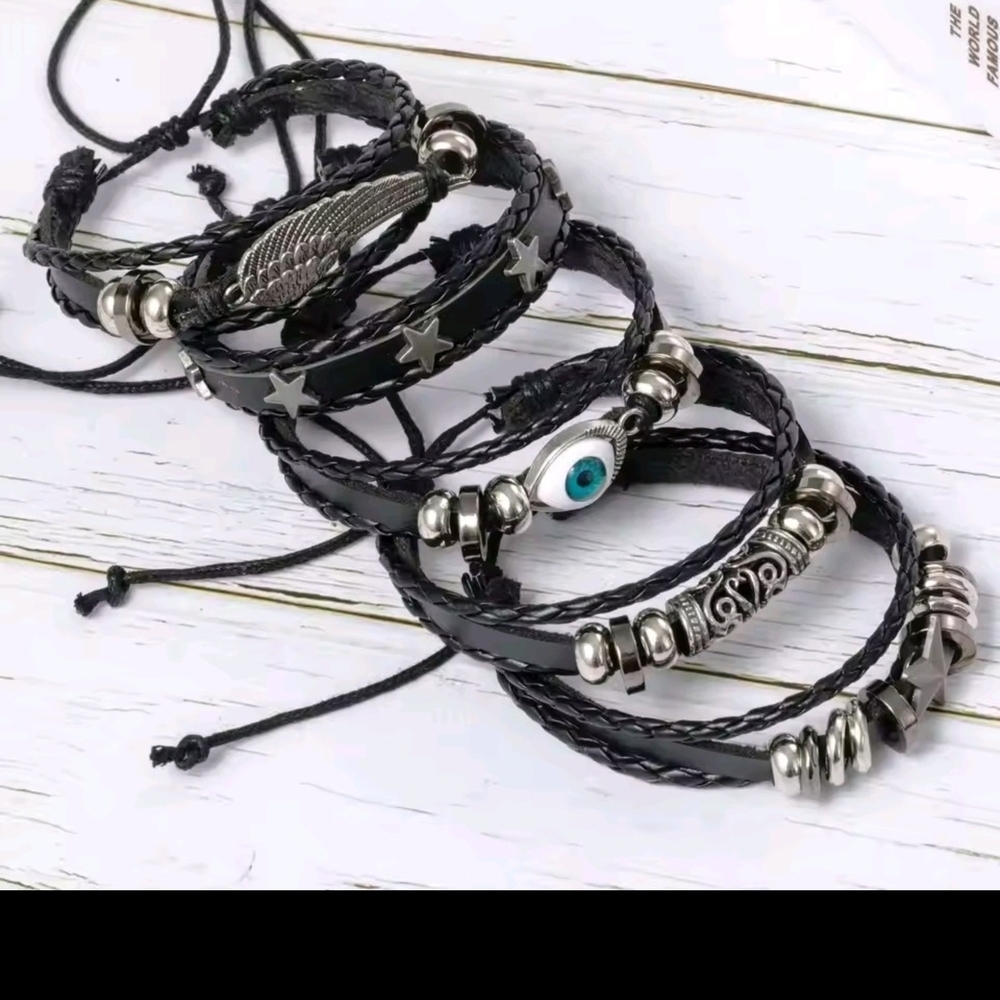 Black and Silver Multi-Layer Bracelet For Man And Woman - Picture 5 of 5